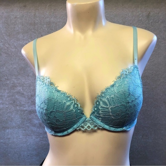 𝅺💕2/$35 💕 La Senza Obsession Plunge Blue Lace Bra 32C - Picture 1 of 6
